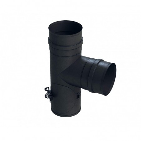 té 90 sortie fumées noir piquage femelle avec trappe - conduit de fumée simple paroi pour poêle à pellets té 90 sortie fumées noir piquage femelle avec trappe - conduit de fumée simple paroi pour poêle à pellets