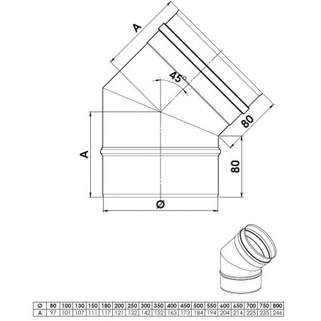plan coude 45 - conduit de fumée simple paroi plan coude 45 - conduit de fumée simple paroi