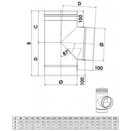 plan té 87 deflecteur - conduit de fumée simple paroi plan té 87 deflecteur - conduit de fumée simple paroi