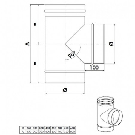 plan té 90 renforcé - conduit de fumée simple paroi plan té 90 renforcé - conduit de fumée simple paroi