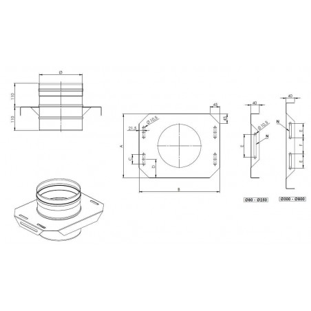plan plaque de support réglable - conduit de fumée simple paroi plan plaque de support réglable - conduit de fumée simple paroi